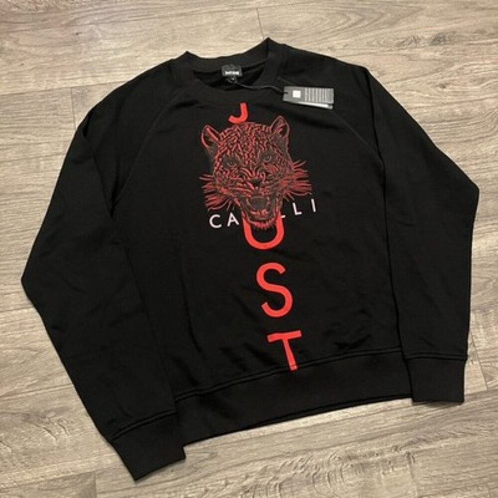 Just Cavalli Black Sweatshirt with Red Tiger Graphic, Casual Fit, Size M